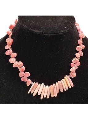 PINK OPAL PERUVIAN NUGGET’S TUMBLED AND CRYSTALS Delicate Pink Necklace 8 1/2”